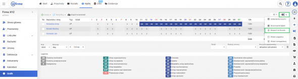 Grafik dla pracowników - eksport do exela