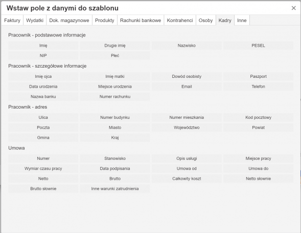 Własny szablon umowy o pracę - Edytor szablonu