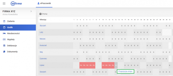 Wniosek urlopowy w Panelu ePracownik - Propozycja urlopu