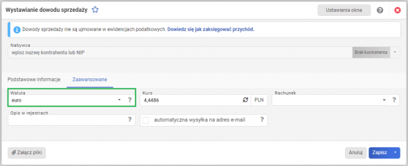 Dowód sprzedaży - waluta