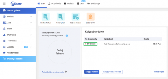 Program do odczytywania faktur w chmurze - przeniesienie do księgowania wersji roboczej