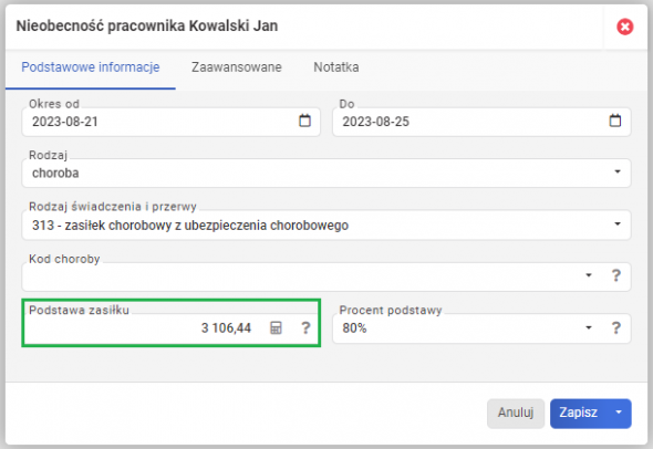 Rozliczanie zasiłków - Podstawa chorobowego