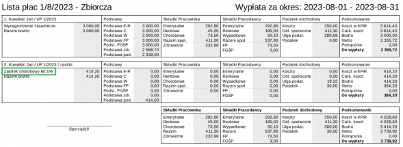 Rozliczanie zasiłków - Lista płac