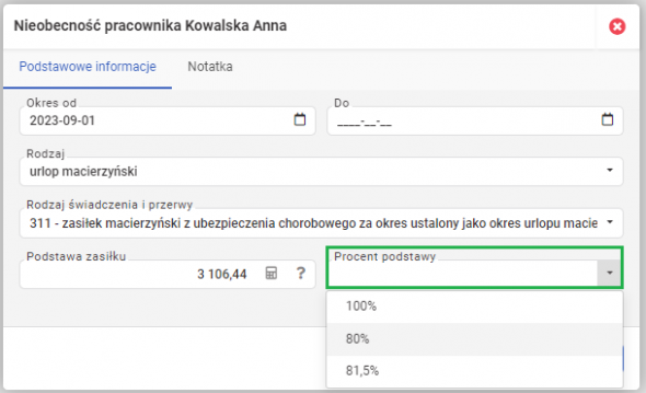 Rozliczanie zasiłków - Procent podstawy