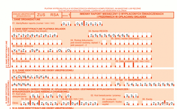 Rozliczenie choroby na liście płac za kolejny miesiąc - wykazanie w ZUS RSA