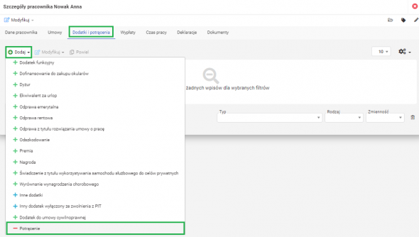 Dodatki i potrącenia potrącenia