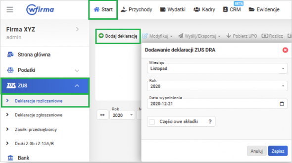 Zatrudnienie pracownika - Deklaracje rozliczeniowe DRA