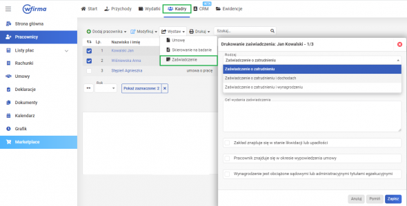 Proces zatrudnienia - zaświadczenie