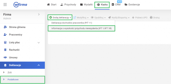 Rozliczanie cudzoziemców - dodawanie IFT