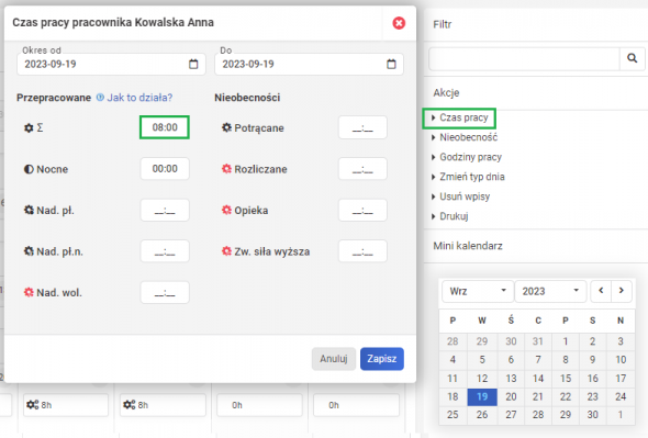 Ewidencja czasu pracy - Czas pracy