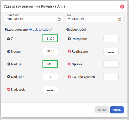 Ewidencja czasu pracy - +50%