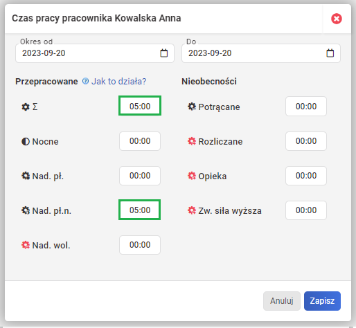 Ewidencja czasu pracy - +100%