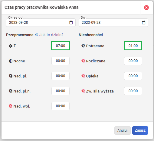 Ewidencja czasu pracy - Potrącenie