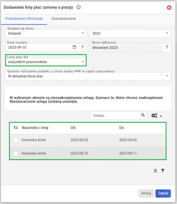 Lista płac - Za wszystkich pracowników