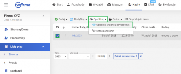 Lista płac - Panel ePracownik