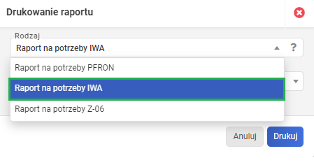 Raporty pomocnicze- dodanie raportu na potrzeby sporządzenia ZUS IWA