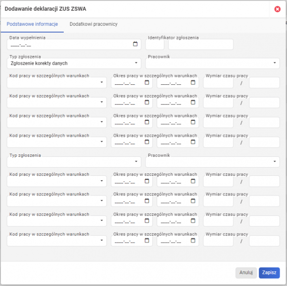 Deklaracje zgłoszeniowe ZUS - ZSWA