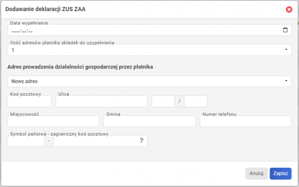 Deklaracje zgłoszeniowe ZUS - ZAA