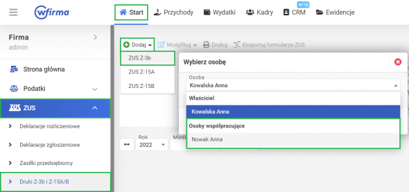 Osoba współpracująca zatrudniona na umowę o pracę - Z-3B