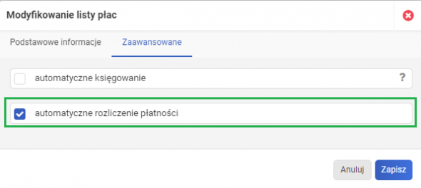 Lista płac - rozliczenie płatności