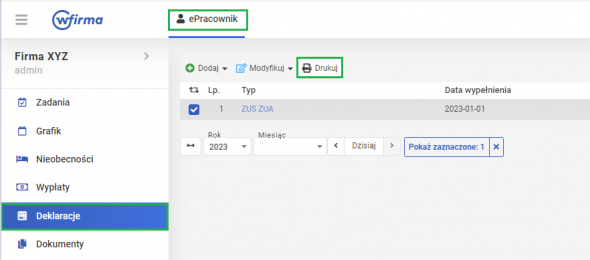 panel epracownik - deklaracje