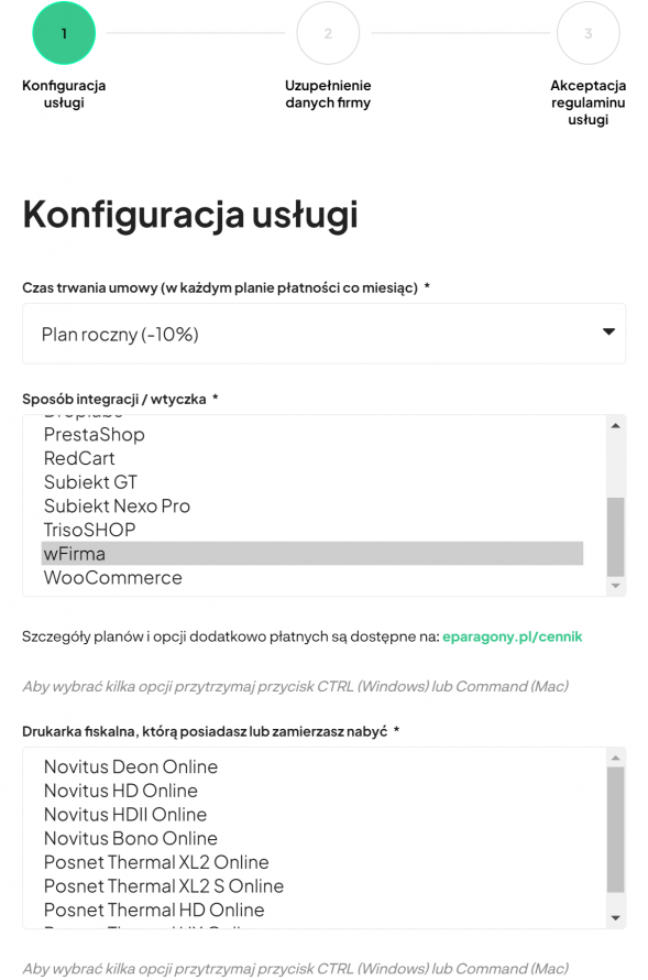 Integracja eparagony - aktywowanie usługi