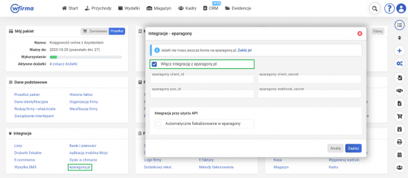 Integracja eparagony w wFirma.pl