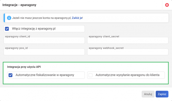 Integracja eparagony - automatyczna fiskalizacja